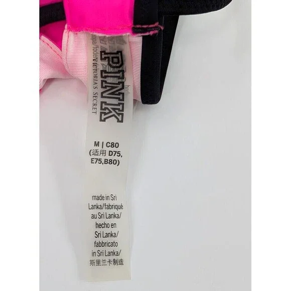 2 Victoria's Secret Pink Bikini Top Women Medium Hot Pink Strappy Swimsuit Beach - Picture 4 of 16